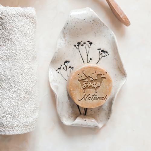 PH PandaHall Bathtub Soap Stamp, Character Soap Embossed Stamp Text Acrylic Square Handle Soap Stamp for Handmade Soap Cookie Clay Pottery Stamp Biscuits Gummier Making Projects