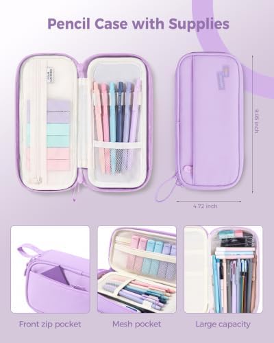 Four Candies 56 PCS School Supplies with Cute Pencil Case (Light Purple)