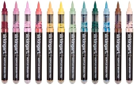 KINGART 12-Piece Cottage Acrylic Paint Brush Tip Marker Set – Flexible Fiber Brush Tips – Smooth Opaque Water-Based Ink for Detailed Nature Illustration and Crafts – 12 Muted Cottage Colors