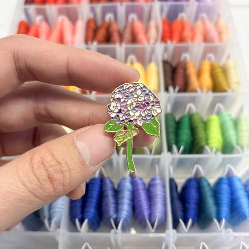 Needle Minder for Keeping Sewing & Embroidery Needles – Magnetic Needlepoint Holder, Cross Stitch Supplies – Secure & Decorative Needle Minders for Stitching & Crafting (Purple Hydrangea)