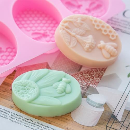 2 Pcs Honeycomb Soap Molds Bee Honey Silicone Molds Cake Molds Beehive Chocolate Mold Set for Home Handmade DIY Candle Muffin Baking Tray Lotion Bars Wax Melts Beeswax Tool (Pink)