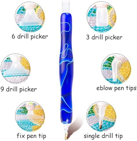 RaySoar Diamond Painting Art Drilling Dot Pen with Tips Nibs Placers Tool Accessories for Adults, Gem Rhinestone Picker Stylus Bright Blue