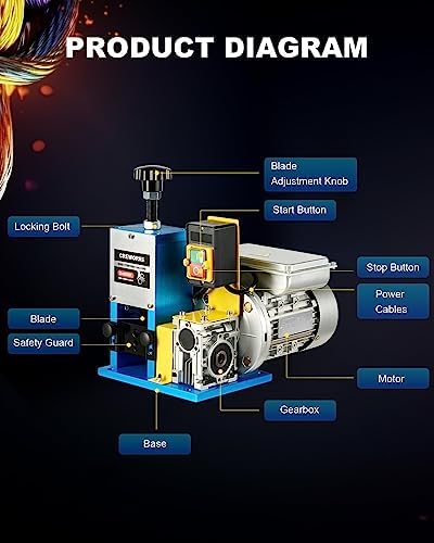 CREWORKS 180W Electric Wire Stripper Machine, 0.06"-1.18" Automatic Wire Stripping Machine, Wire Stripping Tool for 1.5-30 mm Scrap Wire, 5 Channel Copper Wire Stripper Tool for Cable Recycling