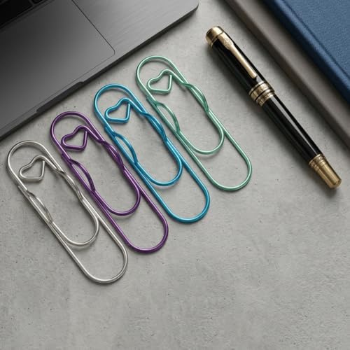 Ymapinc 12 Pcs Heart Paper Clips Small, Pen Holder Clips, Metal Cute Paperclips, Pen Holder for Notebook, Bookmark, Planner/Journal Accessories for School Office (Gold+Blue+Green+Purple)*3