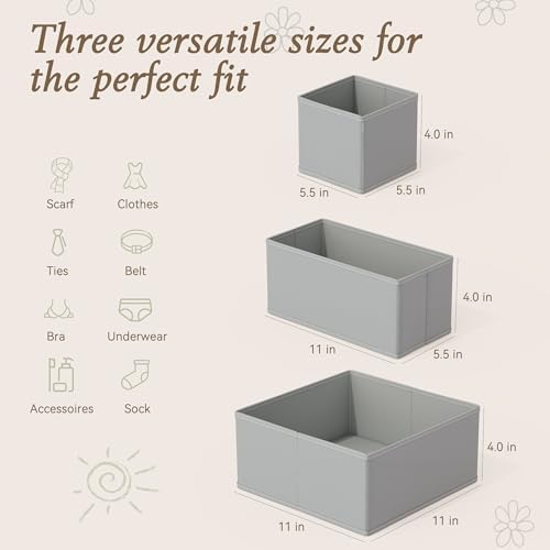 Criusia Drawer Organizers 18-Piece Set, Dresser Organizer for Baby Clothes, Foldable Closet Storage & Drawer Dividers for Underwear, Socks, Nursery (Gray)