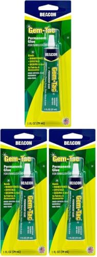 BEACON Gem-Tac Premium Quality Adhesive for Securely Bonding Rhinestones and Gems - Water-Based, UVA Resistant, 1-Ounce (Pack of 3)