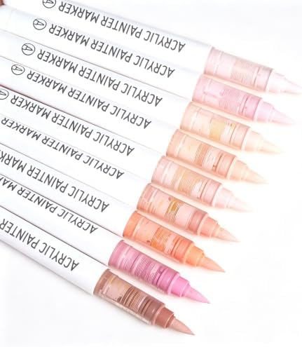 languo Acrylic Paint Markers, 9 Colors Skin Tone Series B, Soft Brush Tip