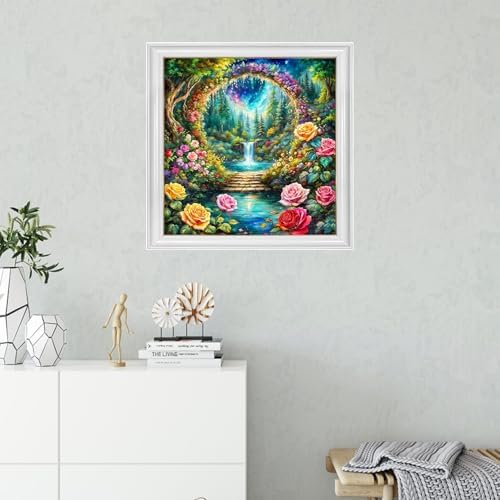 TYPUSOK Landscape Diamond Art Kits for Adults,Round Full Drill 5D Diamond Painting Kits for Beginners,Waterfall DIY Diamond Dots Pictures Gem Art Kit,Home Wall Decor 13.78x13.78in