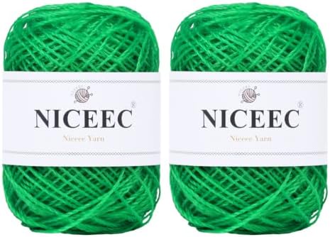NICEEC 2 Skeins Polyester Plastic Yarn Hand-Knitted Yarn-11#Grass Green