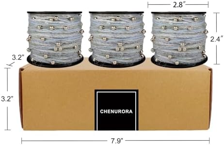 Artisanal Yarn Collection Multifiber Fancy Yarn with Silver Beads for Knitting Crocheting Crafts DIY, Set of 3 Rolls (Dusty Blue & Silver Beads)