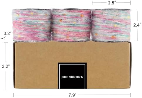 Artisanal Yarn Collection Multifiber Fancy Yarn for Knitting Crocheting Crafts DIY, Set of 3 Rolls(113 Rainbow Pom)