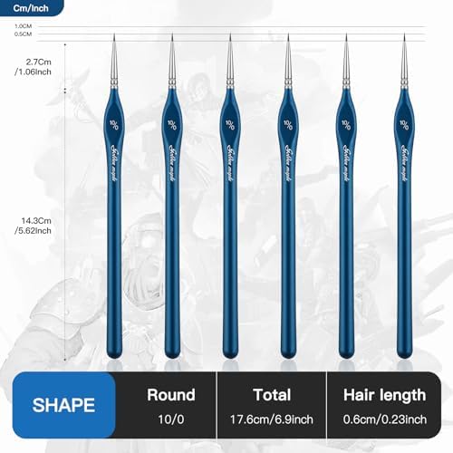 Detail Paint Brushes10/0, Golden Maple 6PC Extra fine Detail Miniature Paint Brush Very Fine Tip Paint Brush Set for Small Scale Models Paint by Numbers for Adults - Acrylic Watercolor Oil, Blue