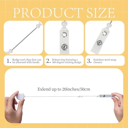 30 Pcs Beadable DIY Badge Holder Set Heavy Duty Retractable Keychain Badge Reel Clips ID Name Badge Clip with Belt Clip Blank Jewelry DIY Gift for Office Worker Doctor Nurse Employee Supplies