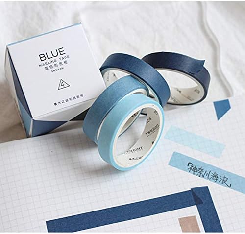 YUBBAEX Natural Color Washi Tape Set 4 Rolls Morandi Decorative Tape for DIY Crafts, Journals, Planners, Scrapbooking, Wrapping (6-Blue)