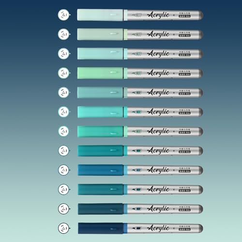 Mint Green Acrylic Paint Pens,12 Color Paint Pen Markers,Brush Tip Paint Pens for Rock Painting Wood Glass Ceramic Canvas Stone DIY Crafts Making Art Supplies