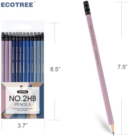 ECOTREE Pre-Sharpened #2 HB Pencils, Back to School Supplies, 12 Count