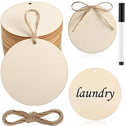 Jetec 3" 40 Pcs Wood Circles for Craft Blank Round Wood Ornament Gift Tag