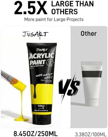 JusArt Yellow Acrylic Paint, 8.45oz/250ml Large Tube, Heavy Body