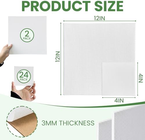24 Pack 4x4 Inch Small Canvas Boards - Blank Primed for Painting | Premium White Cotton Canvas Boards, Triple Primed, Bulk Mini Canvases for Acrylic, Oil, Watercolor, Art Classes, DIY