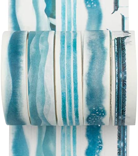 5 Rolls Washi Tape Set Creative Basic Skinny Decorative Tapes for Arts, DIY Crafts, Journals, Planners, Scrapbooking, Wrapping (Ink Blue)
