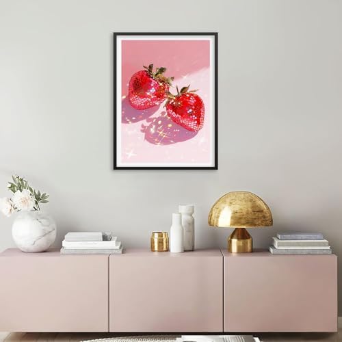 RYMILIE Strawberry Diamond Art Kits for Adults Diamond Painting Kit 12x16in | 5D Crystal Stress Relief Diamond Art Painting Kit for Beginners, DIY Full Round Drill Gem Art Crafts for Home Wall Decor Gift