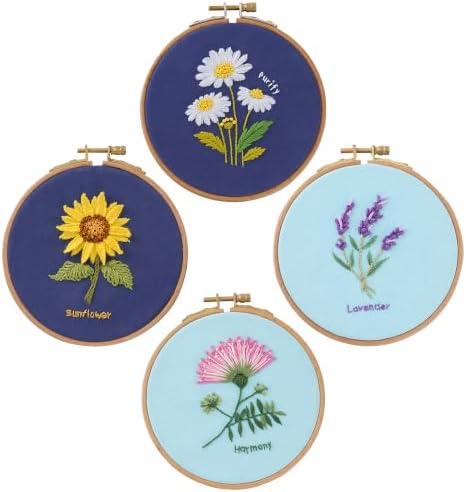 4 Pack Beginner Embroidery Kit for Adults with Tool & Instruction