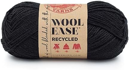 Lion Brand Yarn, Wool-Ease Recycled Crochet Yarn, Black, 1 Pack