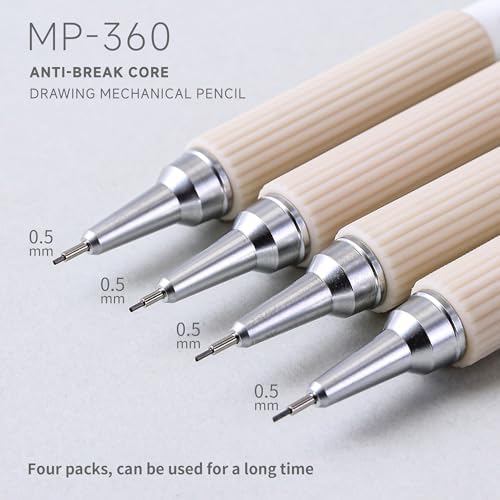 languo 0.5mm Mechanical Pencil Set with Case, 4PCS Drafting Mechanical Pencils Kit – 4 Tubes 2B Lead Refills, 3 Erasers, Ideal Pencil Set for Writing & Drawing