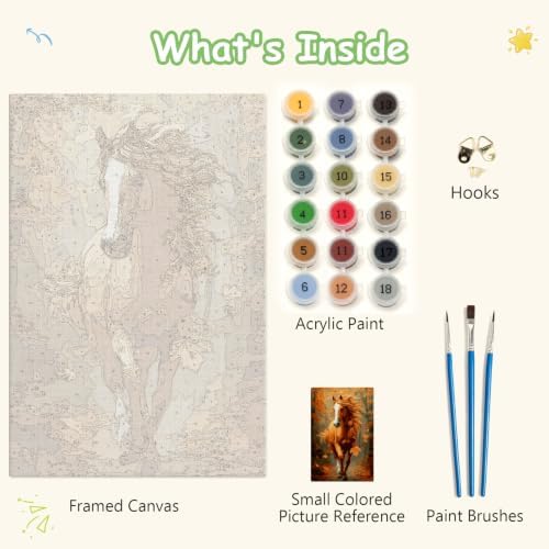 Spandrel Framed Paint by Numbers Horse Kit for Adult, Autumn Adult Paint by Number Kits on Canvas, DIY Acrylic Oil Easy Fall Painting by Numbers Thanksgiving for Home Wall Decor, 8x12in