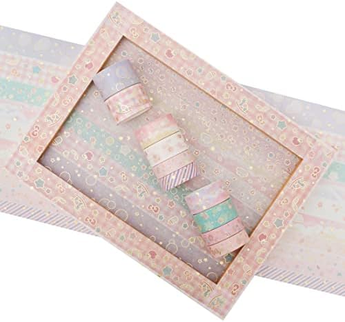 Creative Washi Tape Set 10 Rolls Gold Foil Print Decorative Masking Tapes for Arts, DIY Crafts, Journals, Planners, Scrapbook, Wrapping (Cute Sweety)