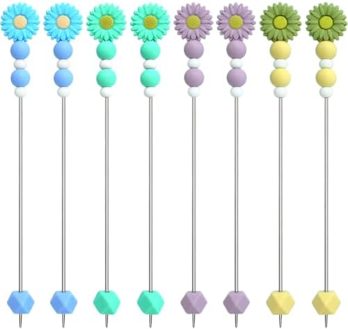 8 Pcs Knitting Needles with Daisy Beads, 2.6mm Diameter, 9.8'' Length