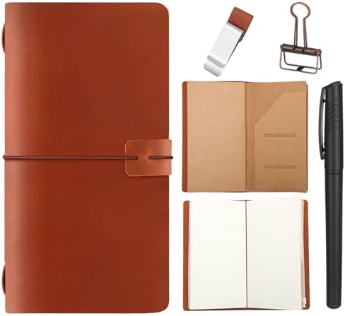 Thenshop Leather Travel Notebook 3 Inserts,Brown,Stand Size
