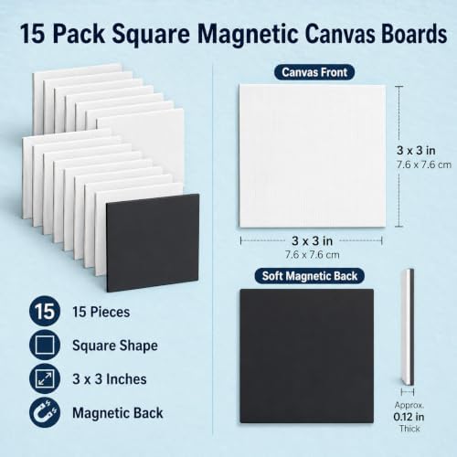 15 Pack 3 Inch Square Mini Magnetic Canvas Boards for Painting