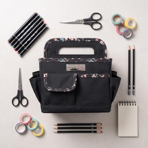 Everything Mary Craft Caddy, Black & Floral - Art Storage for Supplies & Crafts - Supply Organizers Tote for School Classroom, Office, and Home - Organization for Makeup & Nurses