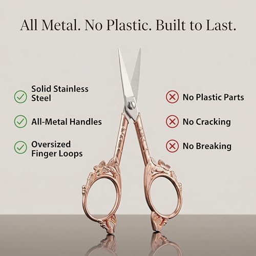 Crochet Scissors with Cover – Rose Gold Vintage Small Embroidery Scissors, Sharp Craft Scissors for Yarn Thread Sewing Needlework, Pretty Gift for Crocheter Quilter, 4.6 Inch