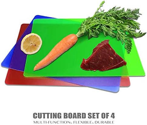 Fotouzy Flexible Plastic Cutting Boards for Kitchen, 4 Translucent Colors Cutting Mats 15 x 12 In, BPA-Free, Non-Porous, Dishwasher Safe, Set of 4