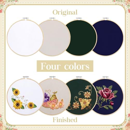 Tioncy 8 Sets Mexican Embroidery Napkins Kit Servilletas para Bordar a Mano Including Mexican Napkin Bamboo Hoop Color Threads and Needles for Beginners Adults DIY Hand Craft Gift (Multicolor)