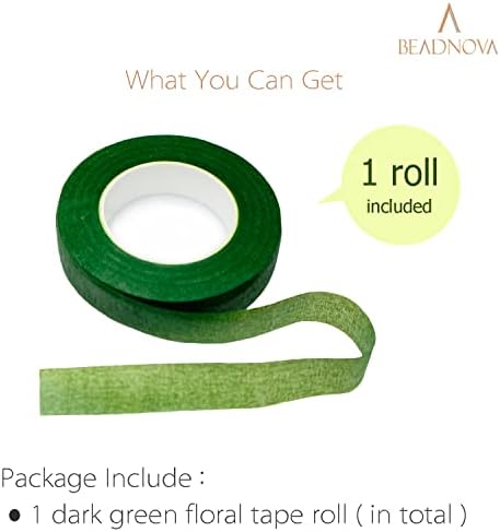 BEADNOVA Floral Tape 1/2inch Flower Tape Dark Green Floral Tape for Bouquets Floral Arranging Stem Wrap Craft (Dark Green, 30yards)