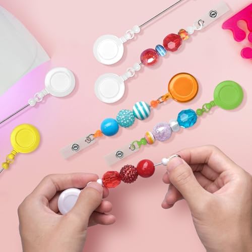 30 Pcs Beadable DIY Badge Holder Set Heavy Duty Retractable Keychain Badge Reel Clips ID Name Badge Clip with Belt Clip Blank Jewelry DIY Gift for Office Worker Doctor Nurse Employee Supplies