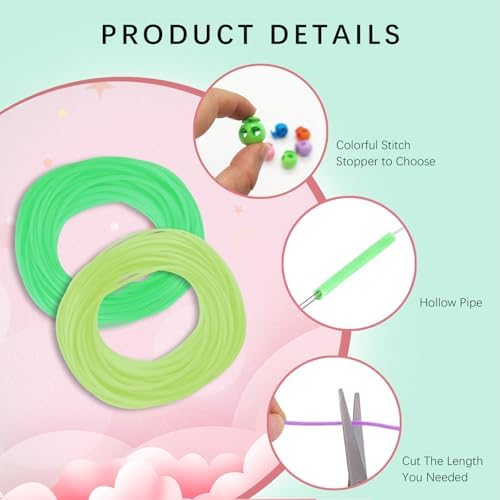 GeryVtee Cord Lock Kit Knitting Stitches Holder Barber Cord Stitch Markers Knit Stiches Keeper 12 Pcs Silicone Stitch Holders & 4 Rolls Round Barber Cords for Knitting Projects (Green Style)