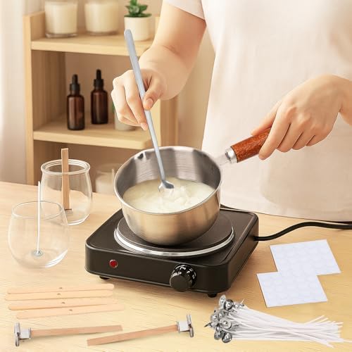Candle Wicks for Candles Making,Including Melting Pot,2 Types Candle Wick,Wick Stickers,Wick Holders,Wick Placing Tube,All-in-One Starter Set for DIY Soy, Beeswax, Paraffin Candles
