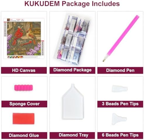 KUKUDEM Cardinal Diamond Painting Kit for Adults, Diamond Art Kit 12x12inch
