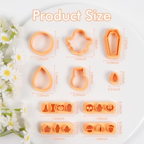Puocaon Halloween Fall Polymer Clay Cutters - 10 Pcs Autumn Themed Cutters for Polymer Clay Jewelry Pumpkin Mushroom Ghost Earrings Making Kit for Polymeric Jewelry Design