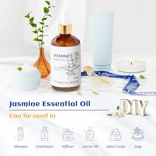 HIQILI Jasmine Essential Oil for Diffuser, Skin, Perfume & Aromatherapy