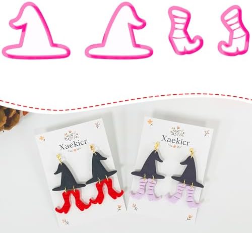 Xaekicr Halloween Witch Hat and Boots Polymer Clay Cutters – 2pcs Clay Earring Cutters for Halloween Jewelry Making – Clay Tools for Polymer Clay Molds
