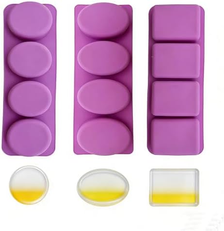 3Pcs 4Cavity Silicone Soap Molds Set | Round/Oval/Square Shapes Handmade Soap Making Non-sticky and Easy to Remove