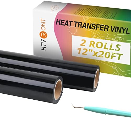 HTVRONT Heat Transfer Vinyl Black HTV Rolls, 2 Rolls 12" x 20ft