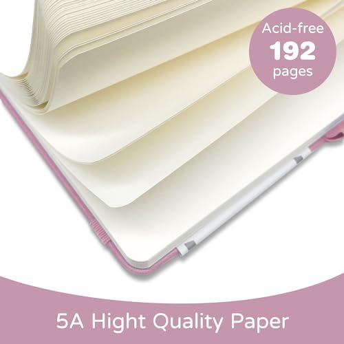 Blank Journal Notebook, A5, 192 Pages 100 GSM Thick Sketch Book for Women Men, Hardcover Leather Unlined Journaling for Work, Notebooks for Writing, 5.8 inches x 8.5 inches (Pink)