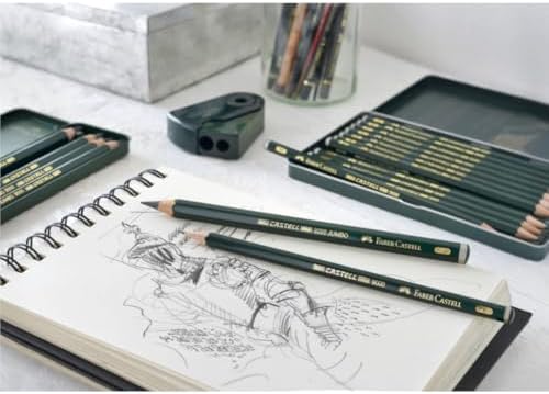 Faber-Castell 5 Piece Quality Castell 9000 Jumbo Graphite Pencils in a Tin, Including HB, 2B, 4B, 6B and 8B,Black