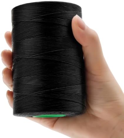 Flat Waxed Thread 0.8mm 710Yds for Leather Craft DIY Hand Sewing Projects Shoes Repair（Black）